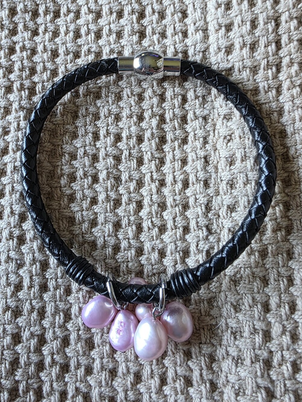 Handmade baroque freshwater pearls With Black Leather Cord & Magnetic Clasp